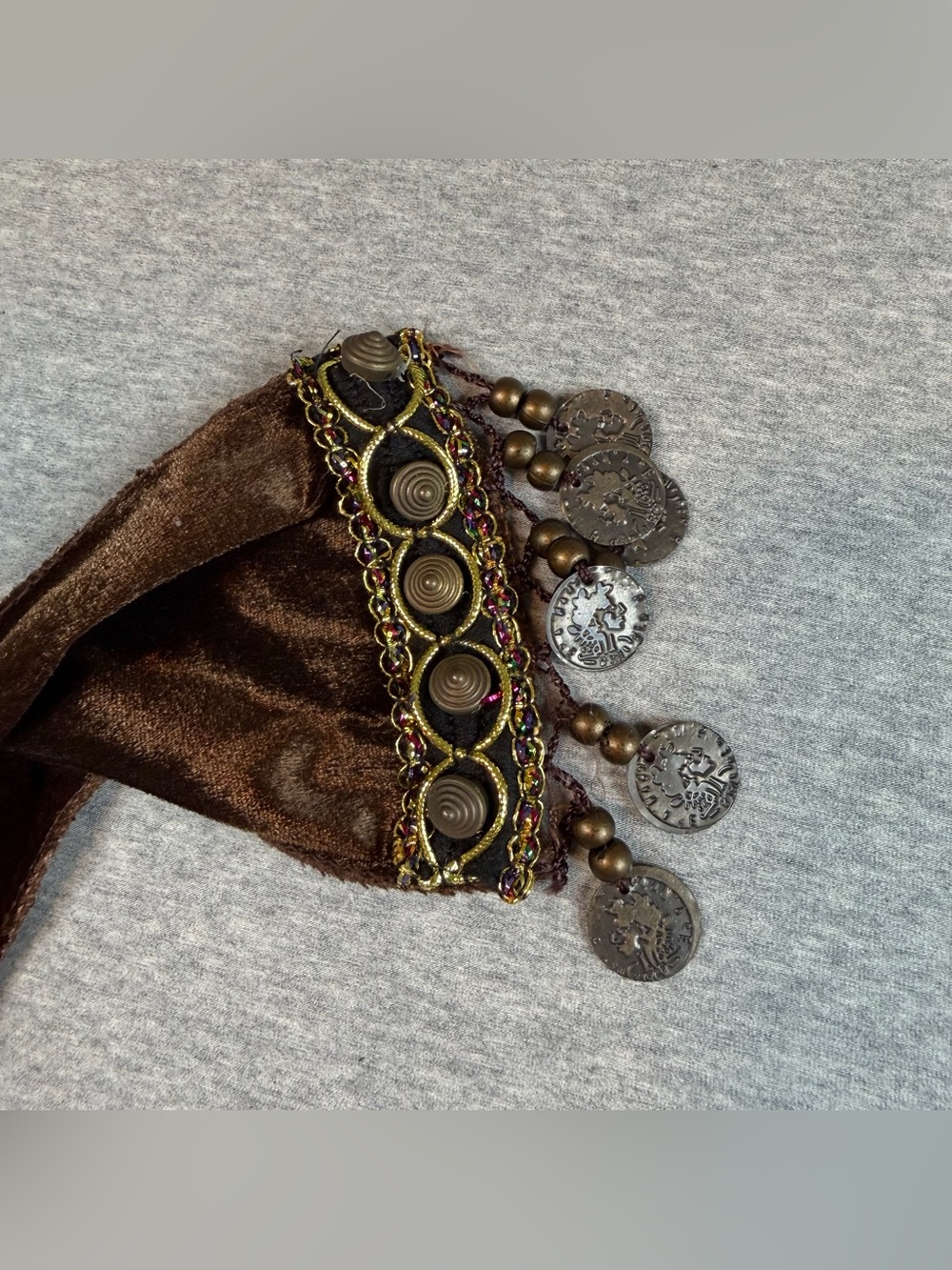 Brown Belly Dance Hip Scarf with Fringe and Coins - Picture 8 of 9